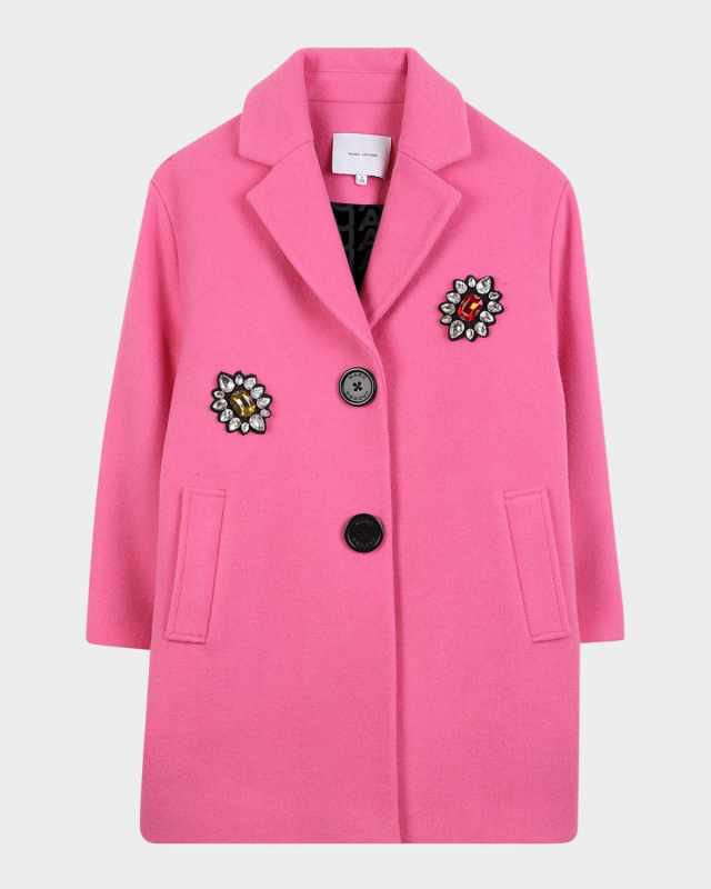 Girl's Jewel Brooch Applique Peacoat, Size 8-14